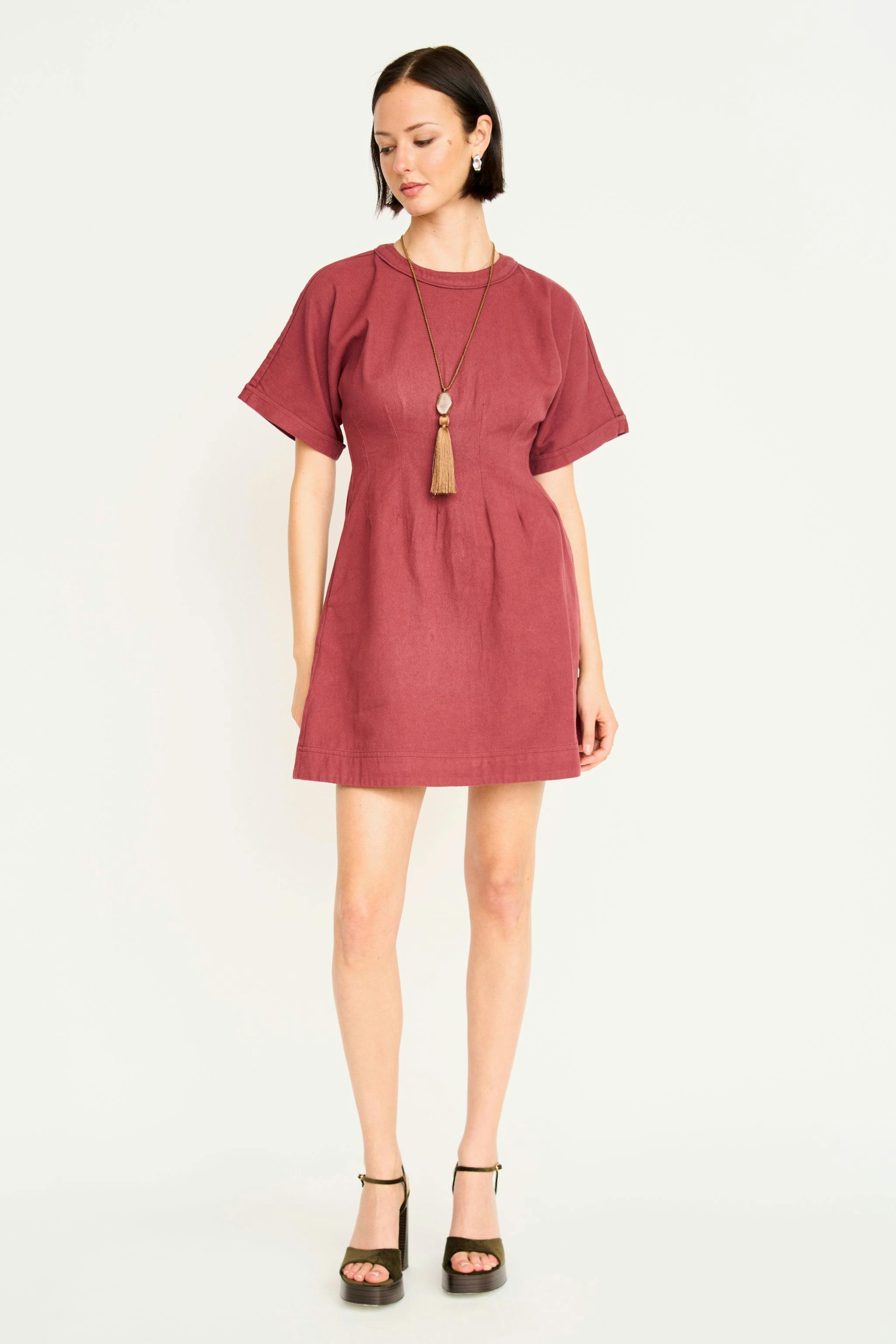 Wailea Canvas Short Dress in Dark Cerise