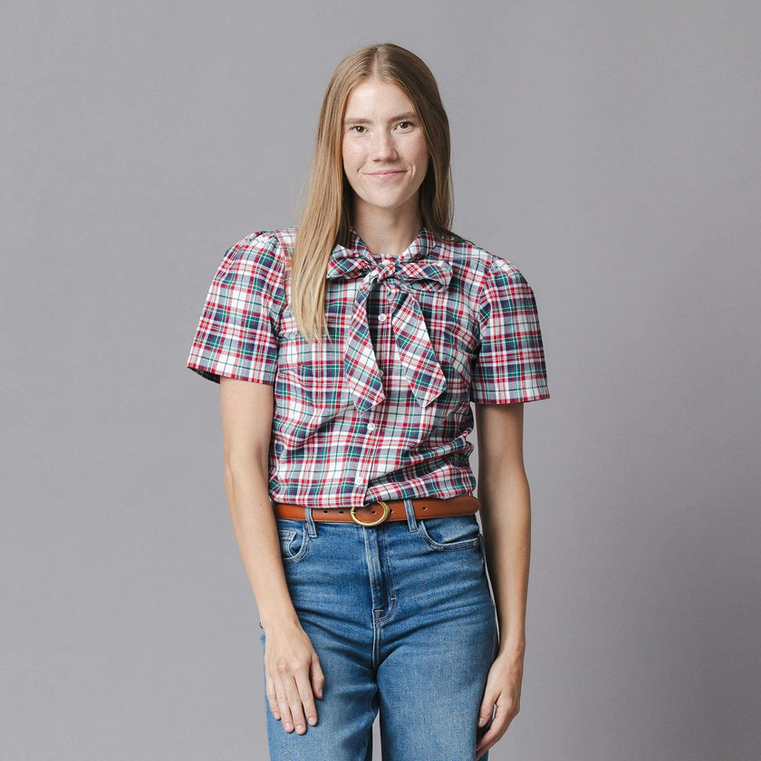 Organic Puff Sleeve Bow Neck Top