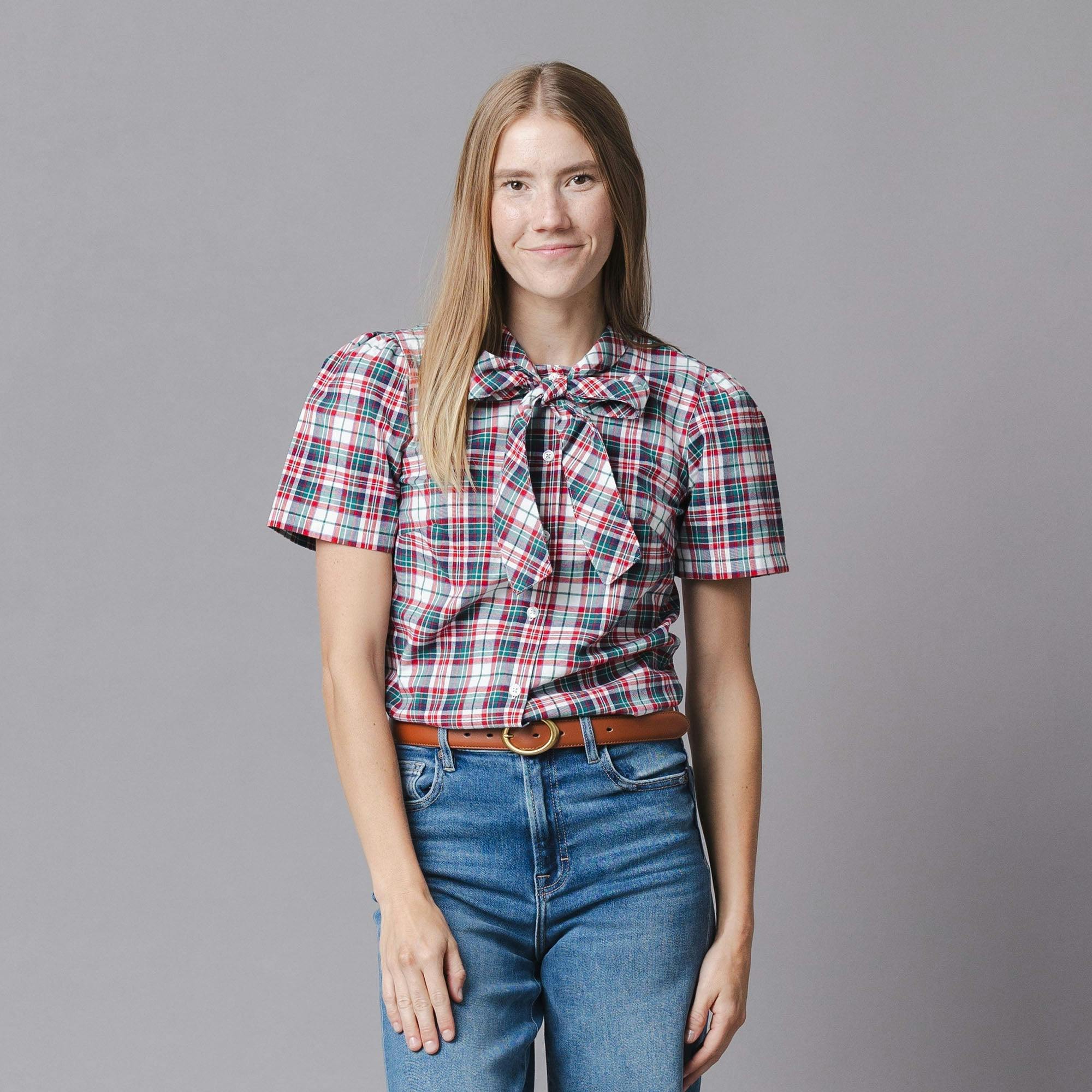 Organic Puff Sleeve Bow Neck Top