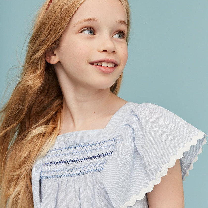 Seersucker Smocked Girl Blouse