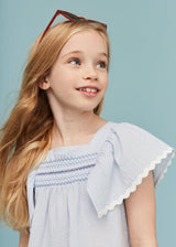 Seersucker Smocked Girl Blouse
