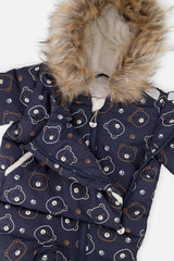 Baby Snug One Piece Snowsuit Adapted For Car Seats Blue Printed Teddy Bears