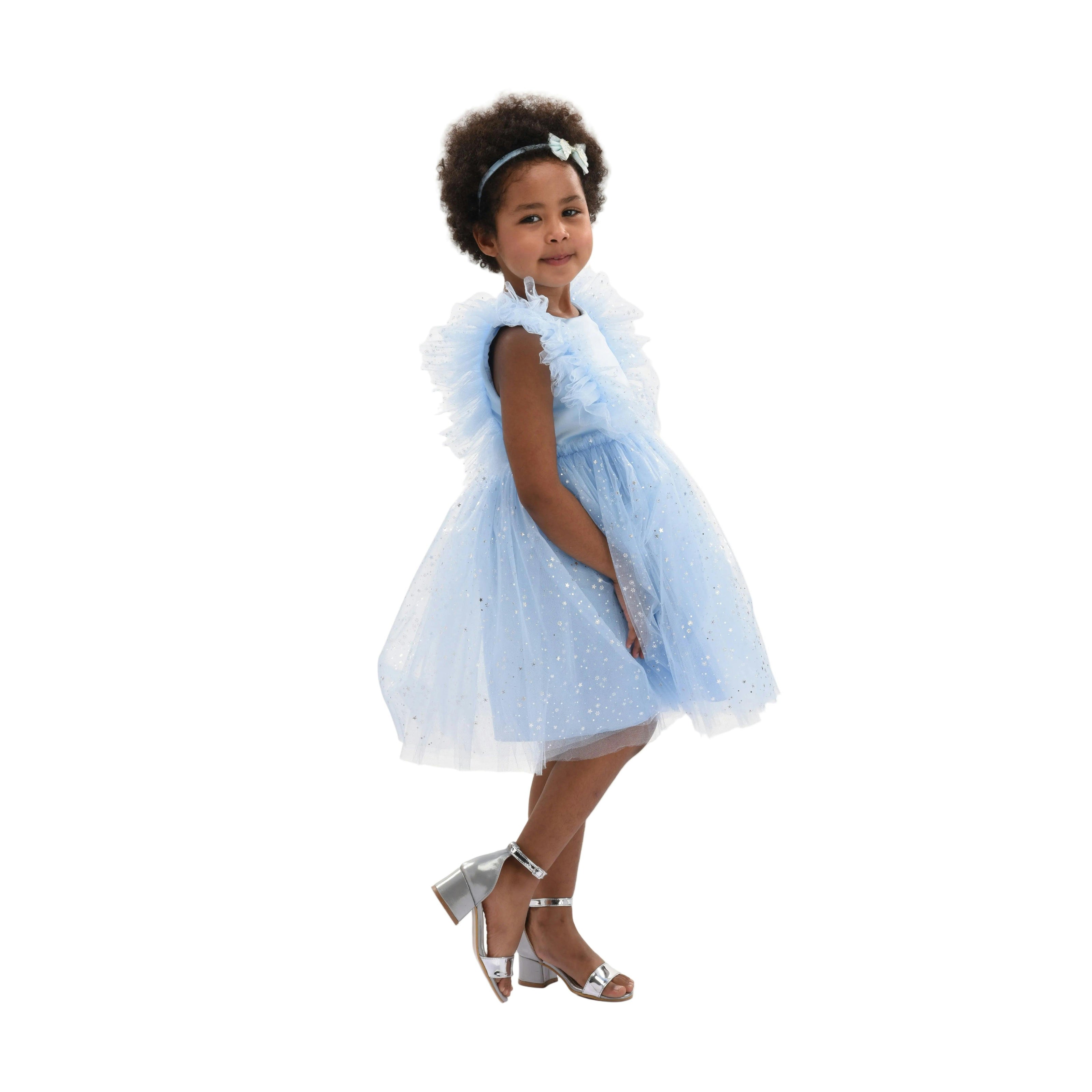 Light Blue Party Dress with Glitter Stars