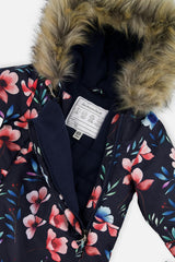 Baby One Piece Snowsuit Adapted For Car Seats Blue Floral Print