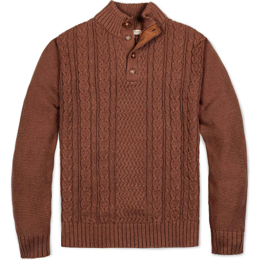 Men's Organic Mock Neck Cable Sweater, Brown