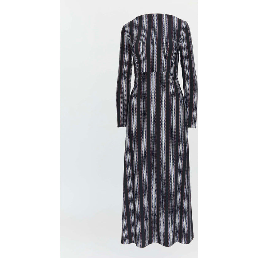 The Selene Dress - Black Cobalt Medallion Stripe