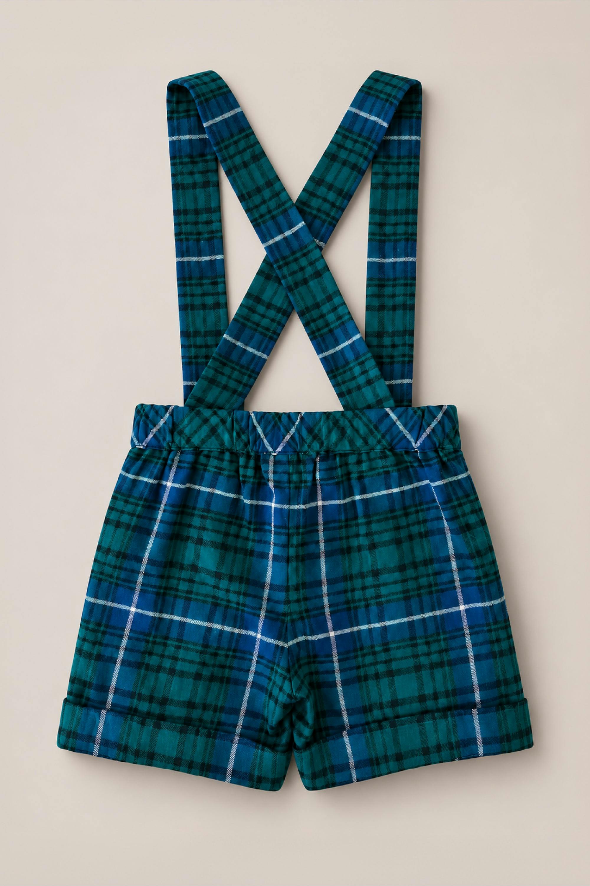 Boys Charles Suspender Shorts in Emerald Plaid