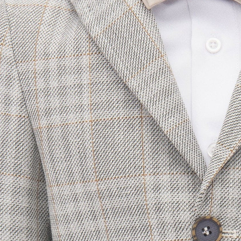 Beige Plaid Peak Lapel Suit