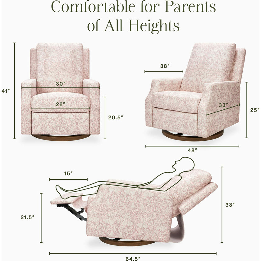 Morris & Co. x Namesake Crewe Recliner and Swivel Glider in Pure Brer Rabbit in Rose Performance Eco-Weave with Dark Wood Base