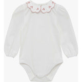 Baby Long-Sleeved Petal Floral Bodysuit in White/Pink