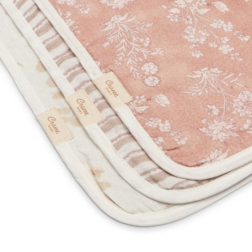 Violet Floral Cotton Burp Cloth (Set of 3)