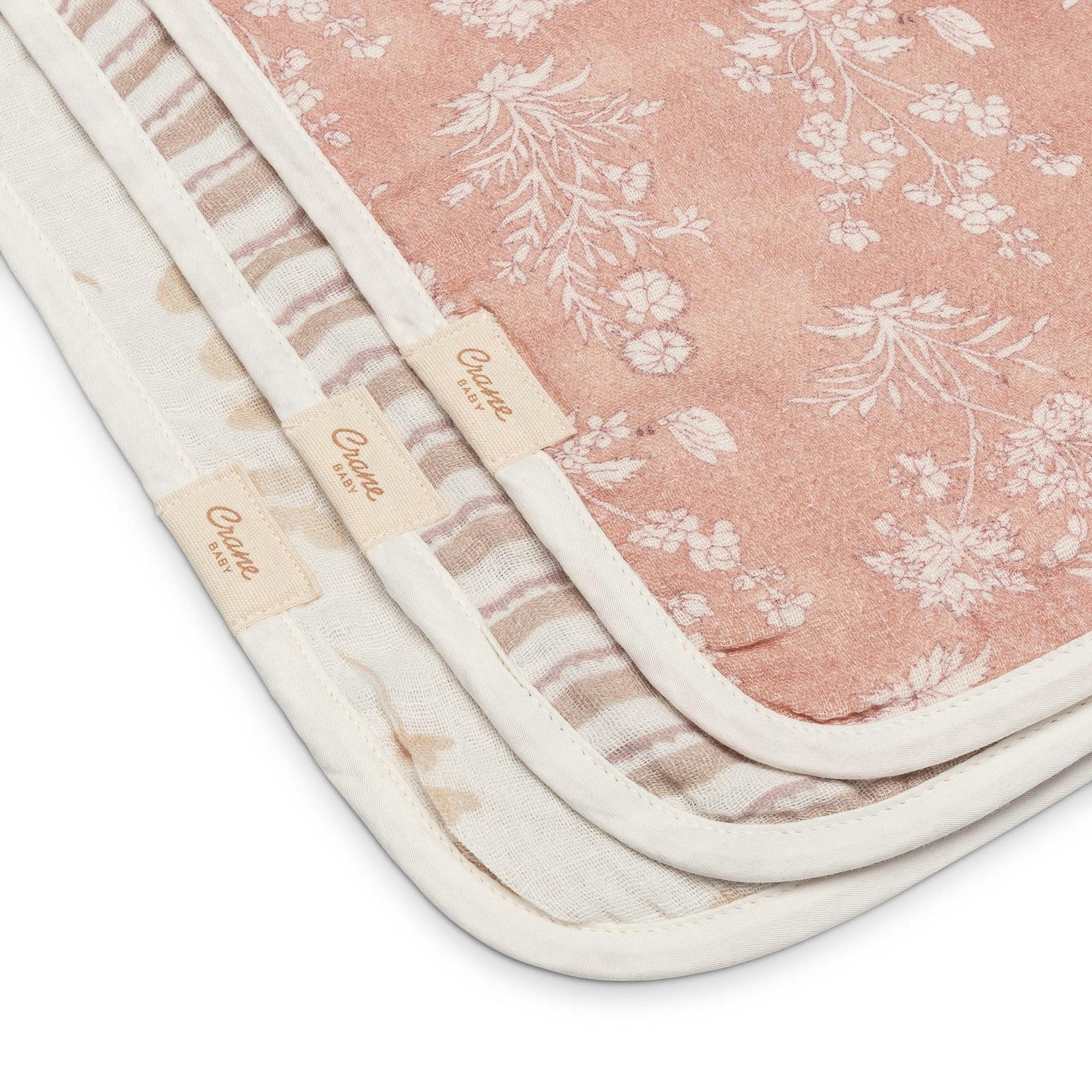 Violet Floral Cotton Burp Cloth (Set of 3)