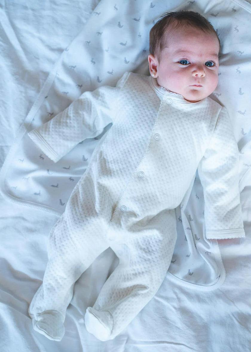 White Quilted Pima Cotton Baby One-Piece Pajamas