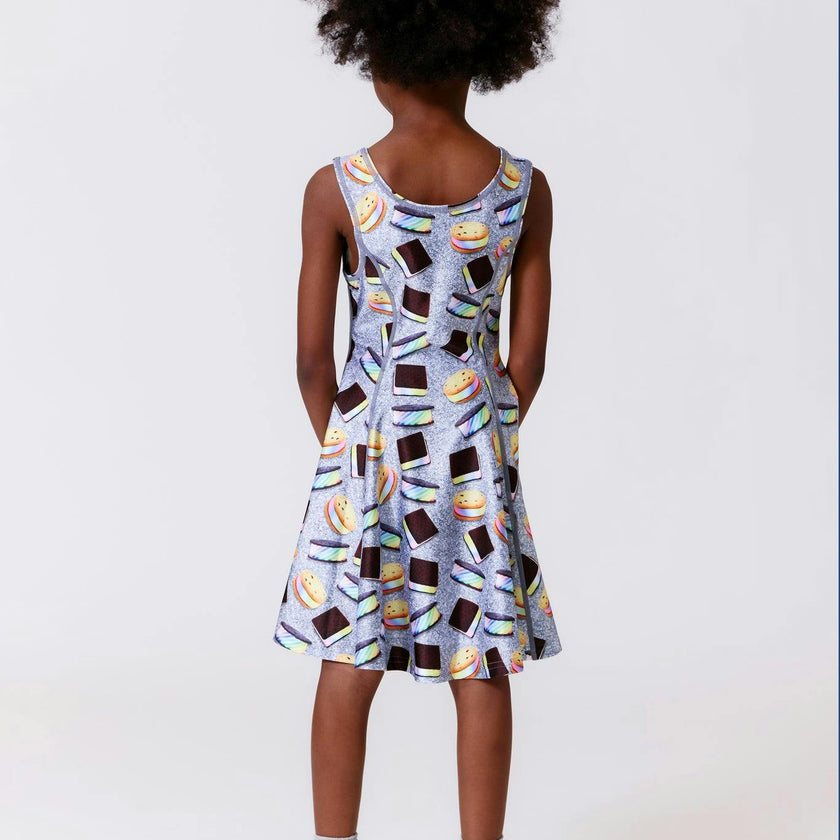 Girls Hi-Shine Skater Dress in Rainbow Ice Cream Saucers