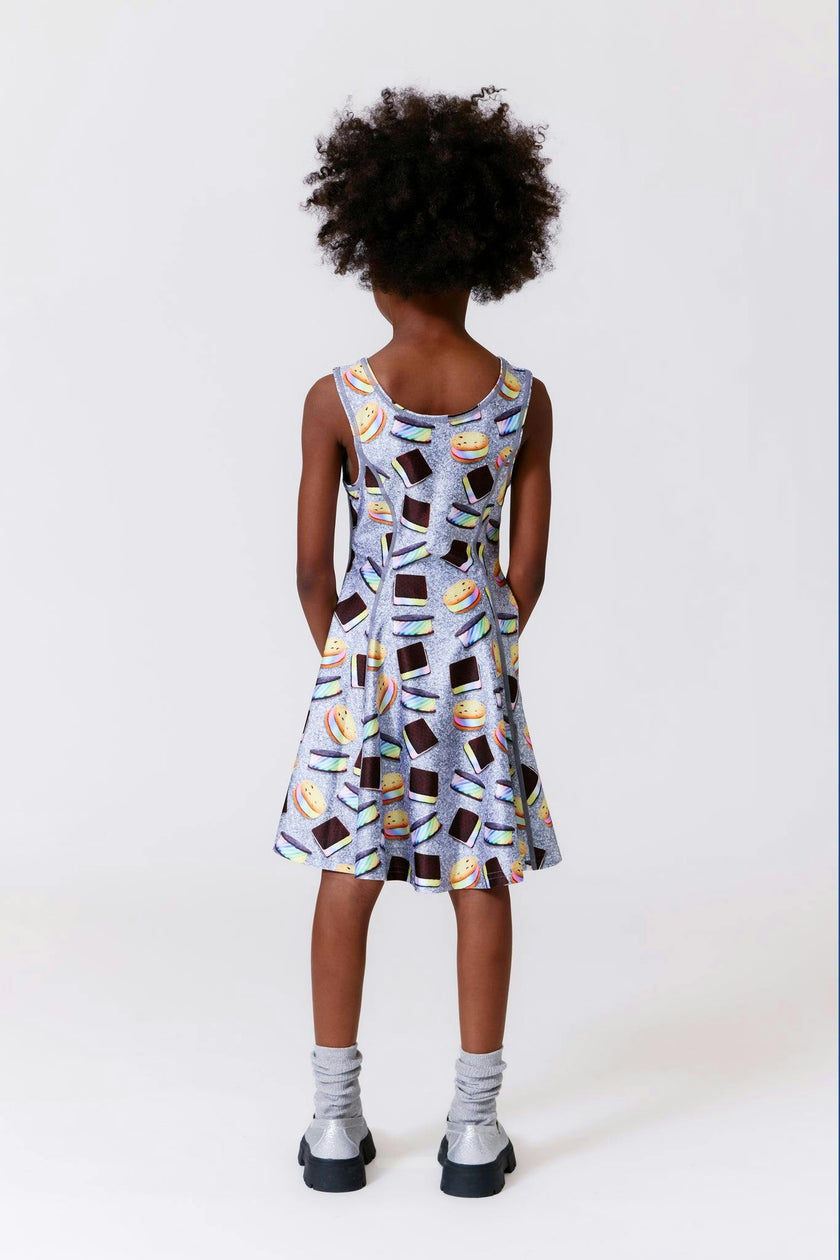 Girls Hi-Shine Skater Dress in Rainbow Ice Cream Saucers