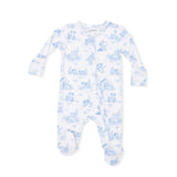 Puppy Toile Blue - 2 Way Zipper Footie & Swaddle Blanket Set