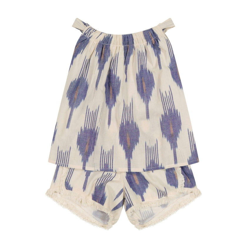 Colette Girls Top and Short Set La Creme Ikat, Cream
