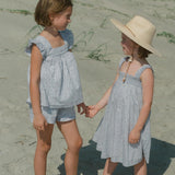 girls slate floral ruffle strap smocked dress