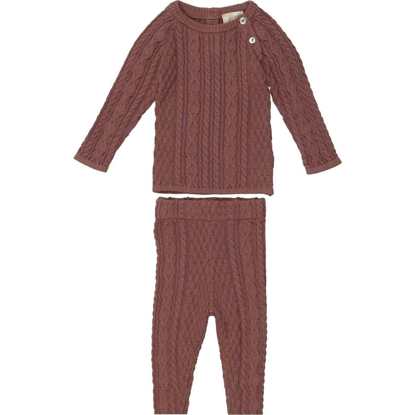 Multi Knit Shoulder Snap Long Sleeve Sweater & Pant 2-Piece Set