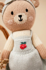 Emma the bear with strawberry  Light blue & natural - 11"