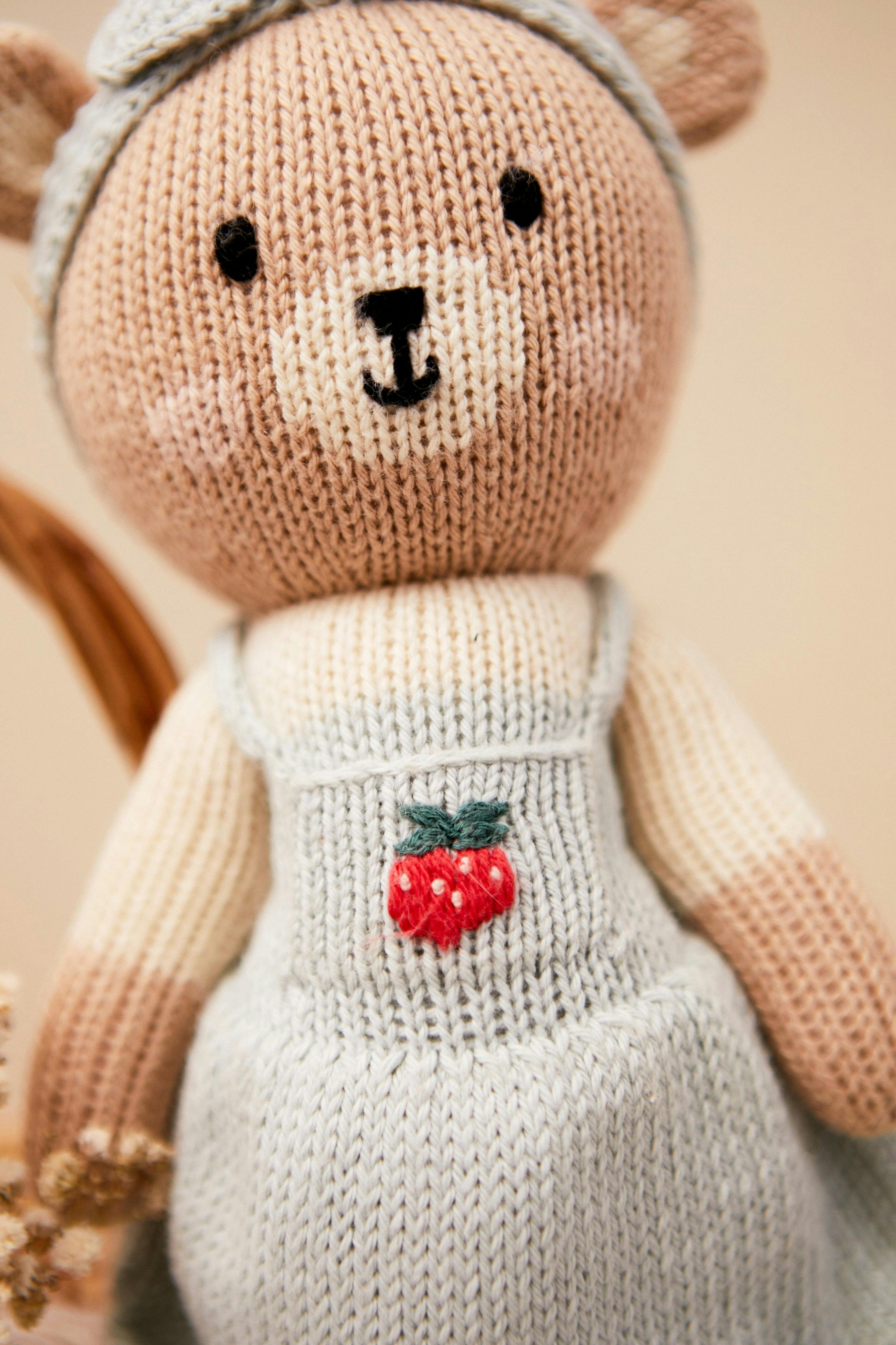 Emma the bear with strawberry  Light blue & natural - 11