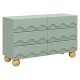 Lido Wave 6-Drawer Wide Assembled Dresser (56") in Light Sage/Honey