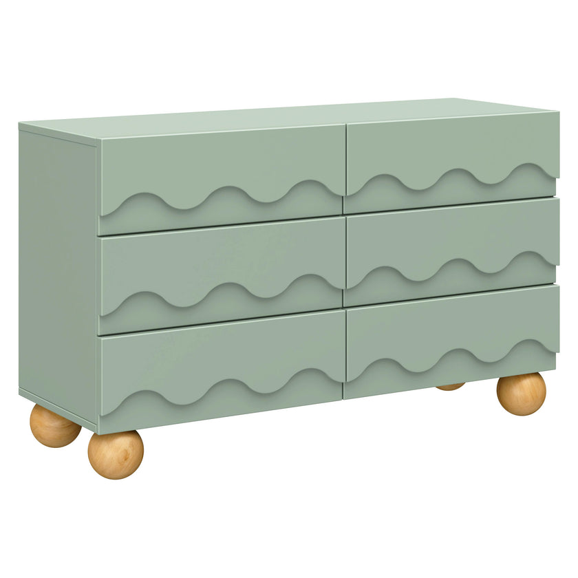 Lido Wave 6-Drawer Wide Assembled Dresser (56") in Light Sage/Honey
