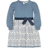 Organic Long Sleeve Skater Sweater Dress with Bow, Blue