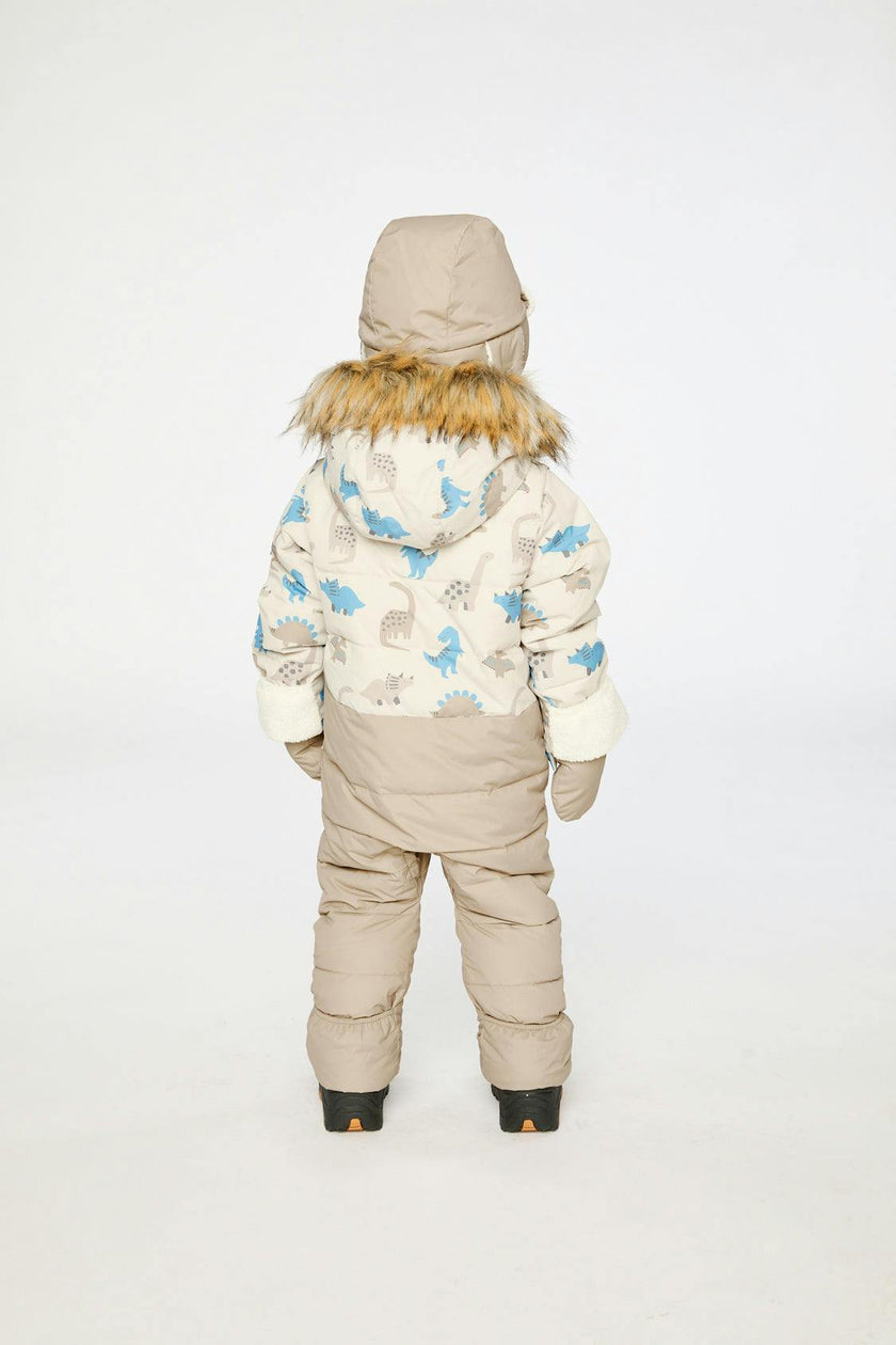 Baby Snug One Piece Snowsuit Adapted For Car Seats Blue Dinosaur Print