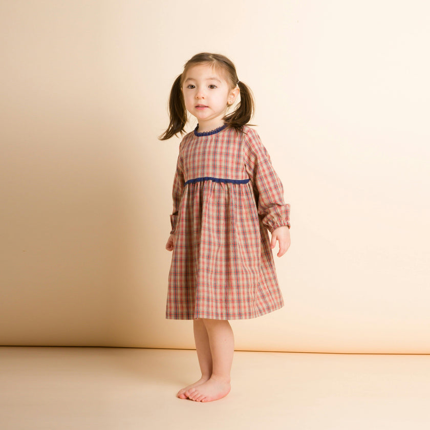 Toddler Long Sleeves Dress with Lace Trim