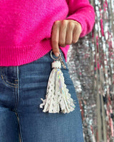 Packed Party More Metallic Portable Charging Tassel Keychain - Holographic Vegan Leather Keychain USB Charger Compatible with iPhone and Android, 1 Inch Keyring