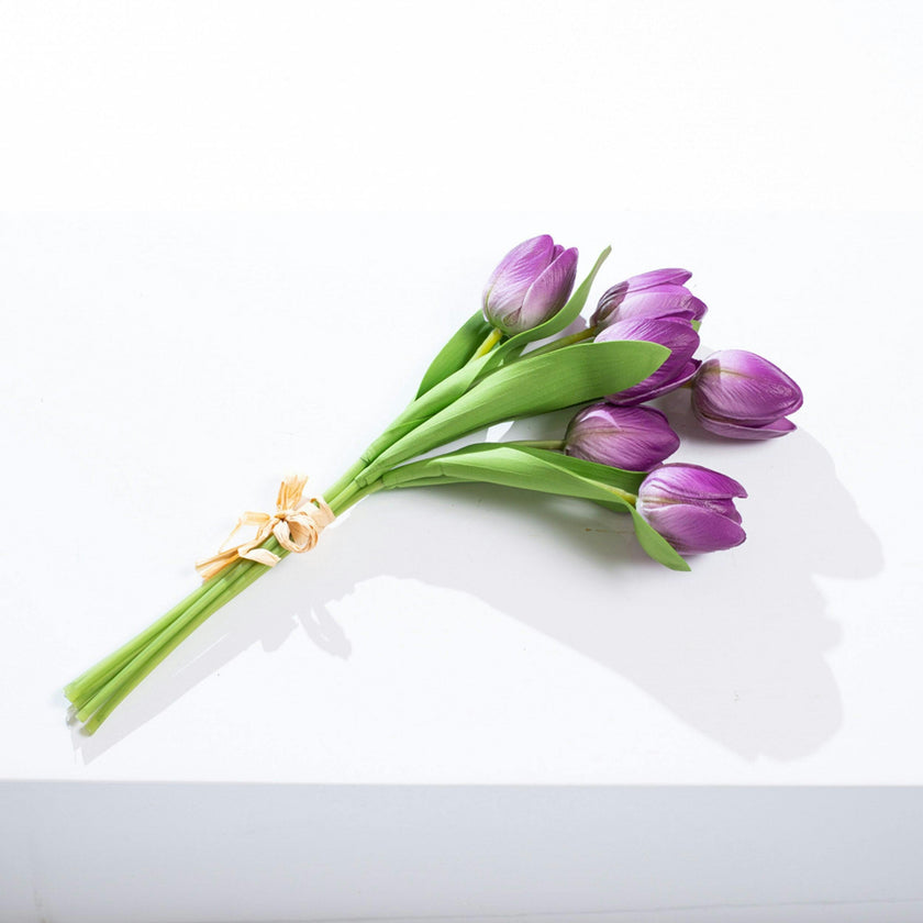 Real Touch White Tulip Faux Floral Everyday Spring Water Illusion Arrangement in Glass Teardrop Vase - Available in Multiple Colors