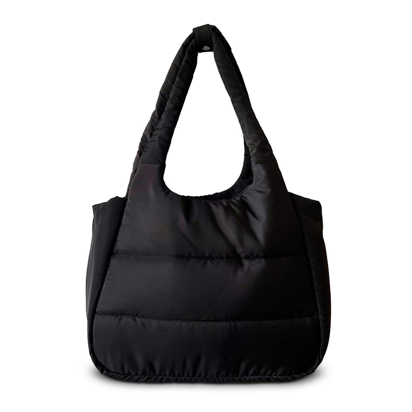 The Astra Puffy Tote with Removable Crossbody Strap in Black