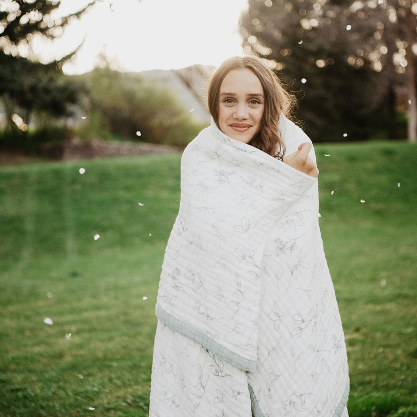 Organic Cotton Muslin Quilted Throw - Pencil Floral