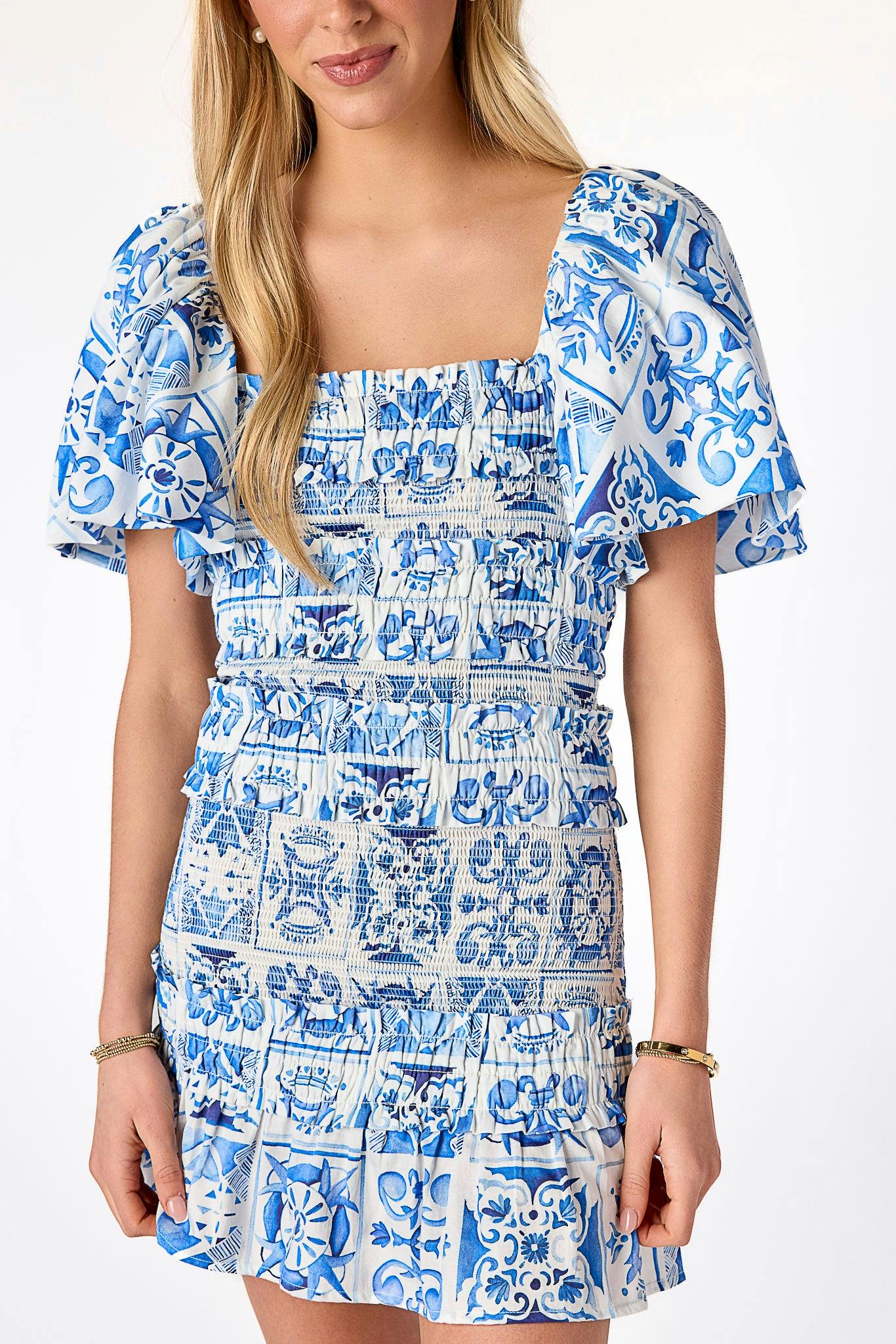Pixie Smocked Dress Renaissance Tile