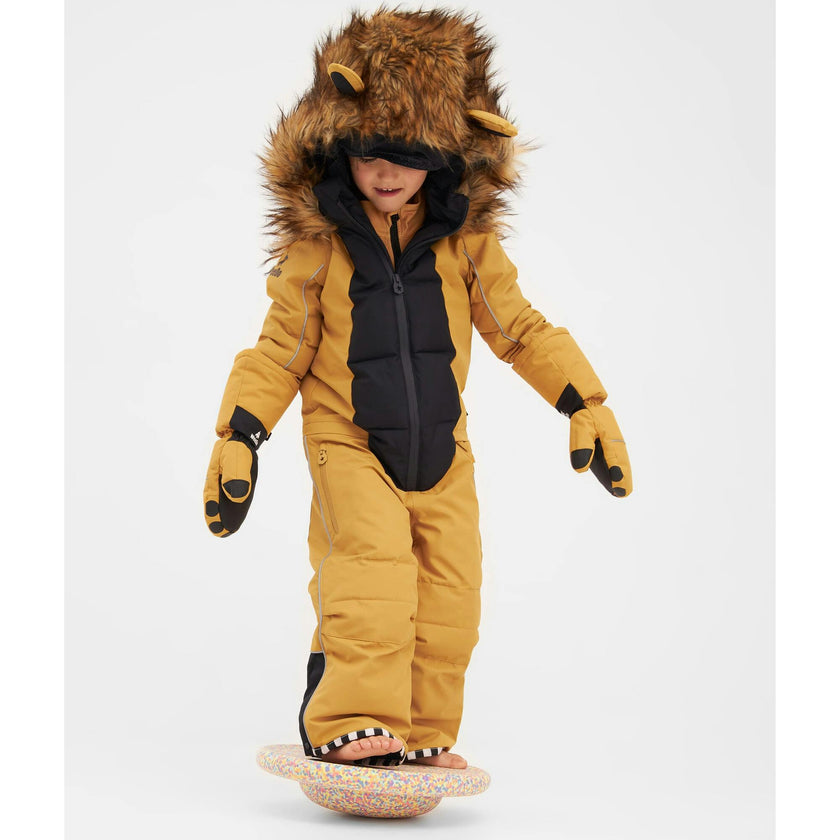 Liodo Adjustable Hood Waterproof Zipper Snowsuit, Brown