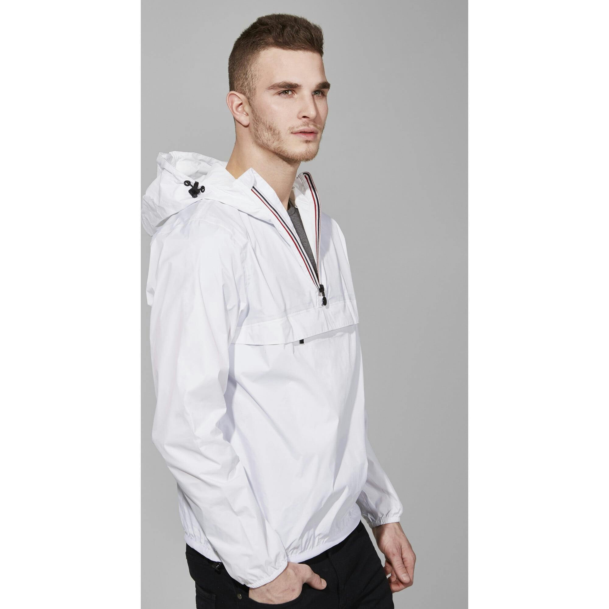 White quarter zip packable rain jacket and windbreaker