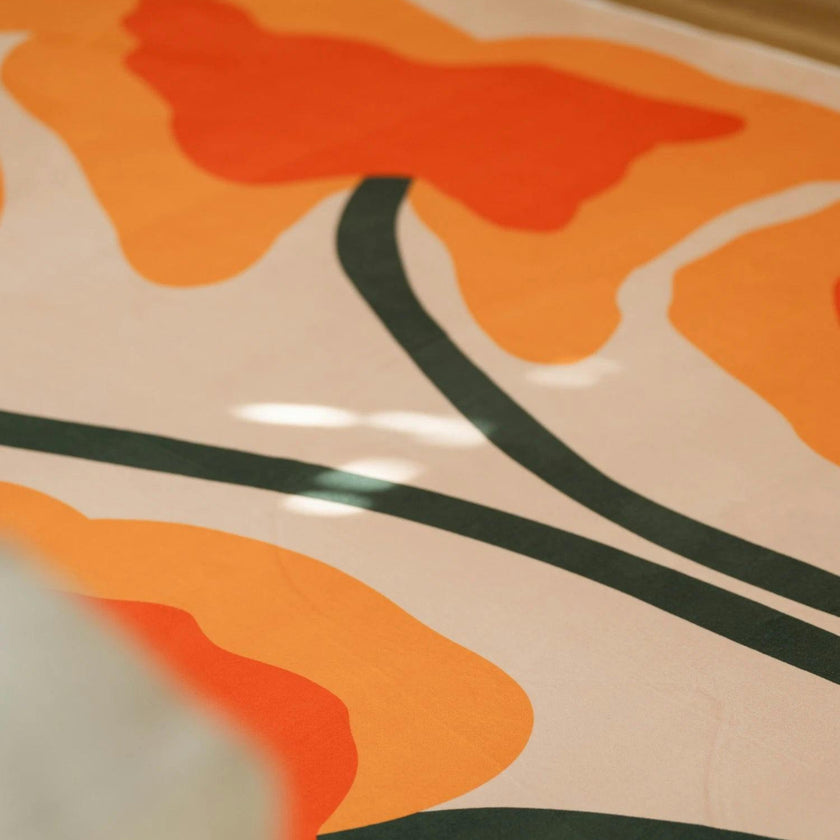 Orange Abstract Floral Sprig Rug by Sophie Deller