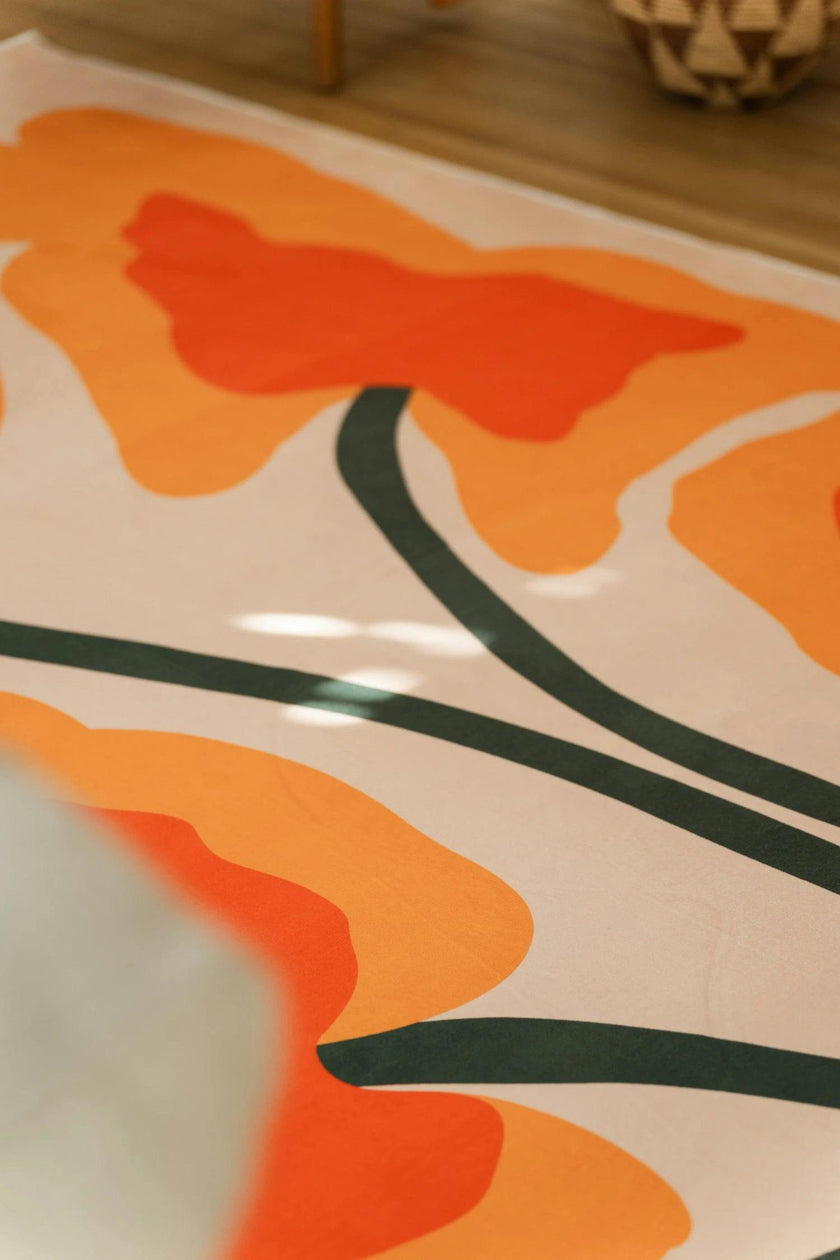 Orange Abstract Floral Sprig Rug by Sophie Deller