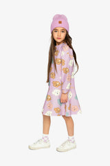 French Terry Dress Purple Poodle Print