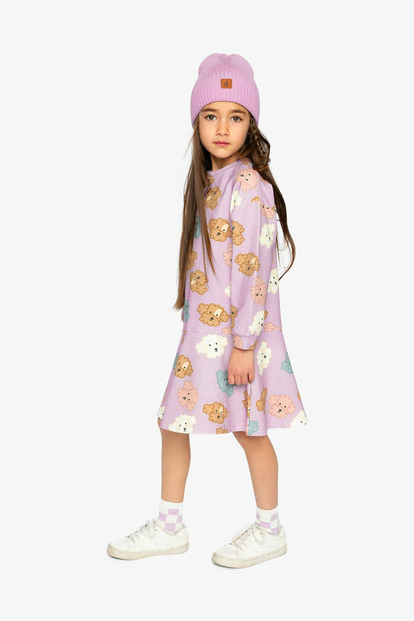 French Terry Dress Purple Poodle Print