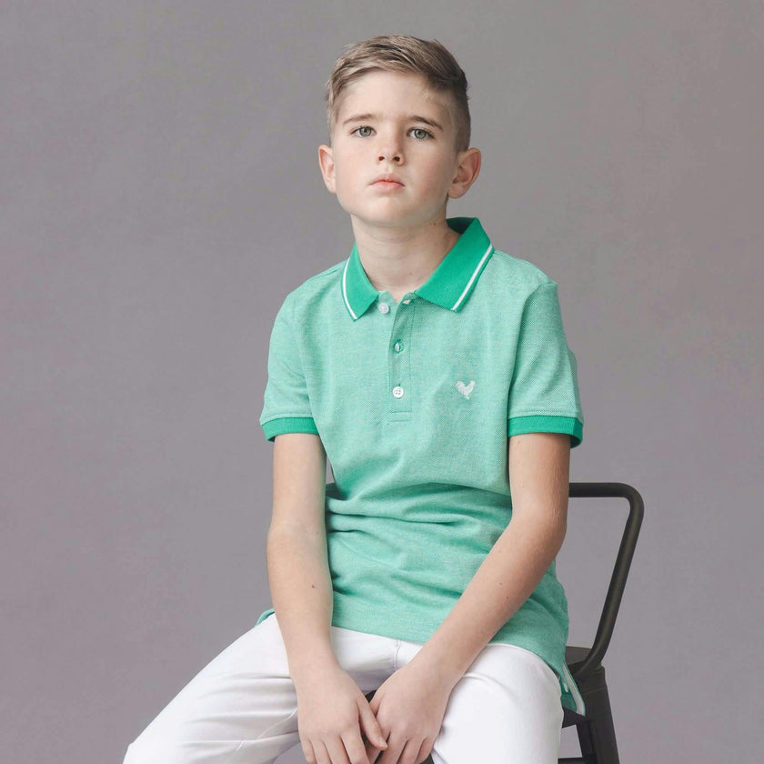 Organic Short Sleeve Knit Pique Polo Shirt, Green