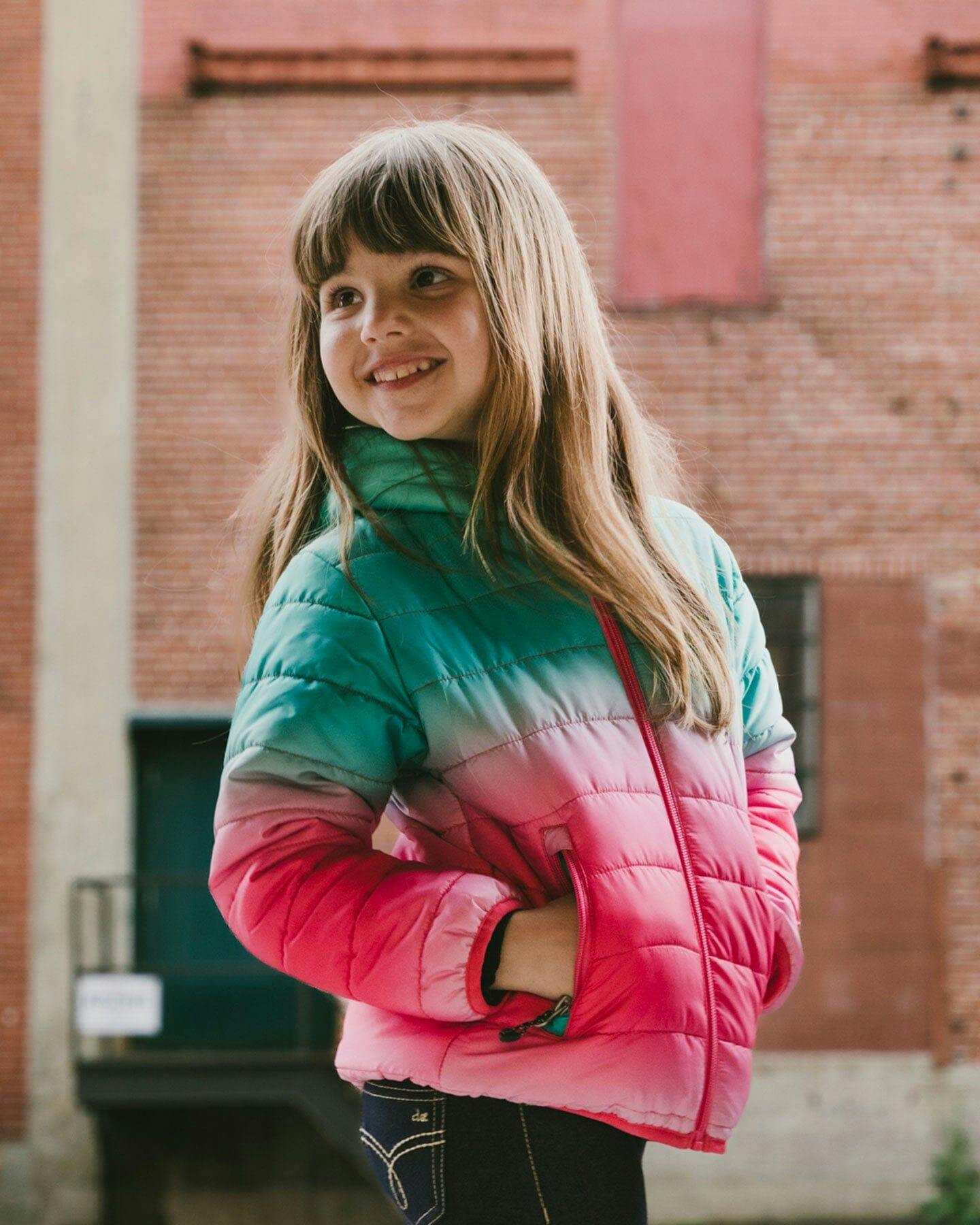 Quilted Mid-Season Jacket Green and Pink Gradient