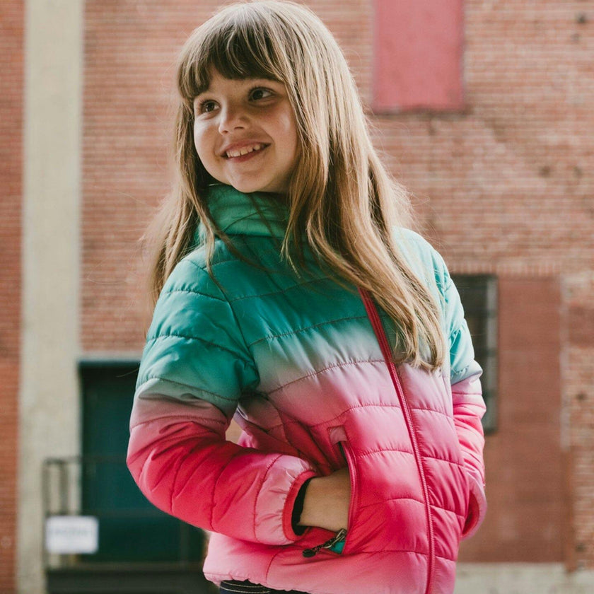 Quilted Mid-Season Jacket Green and Pink Gradient