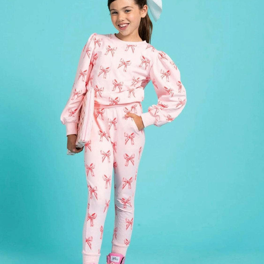 Ribbon Puff Sleeve Set Pink