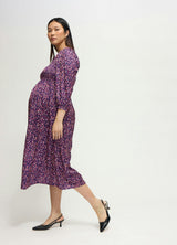 Smocked Sateen Maternity and Nursing Midi Dress