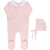 Girls Peter Pan Cable Knit Romper & Bonnet Pink