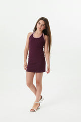 Mackenzie Merlot With Mauve Trim Cotton Spandex Halter Mini Dress