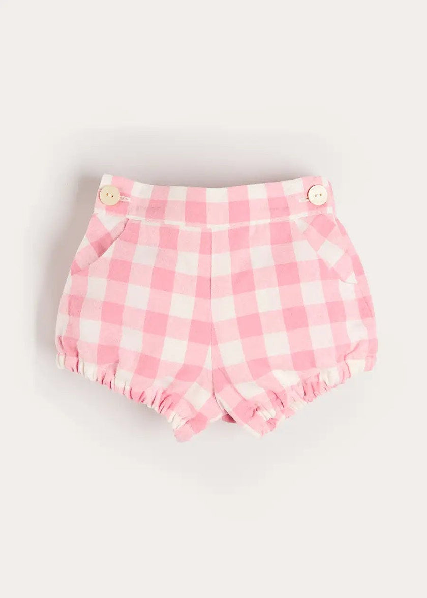 Catherine Gingham Button Detail Bloomers in Pink (3mths-2yrs)