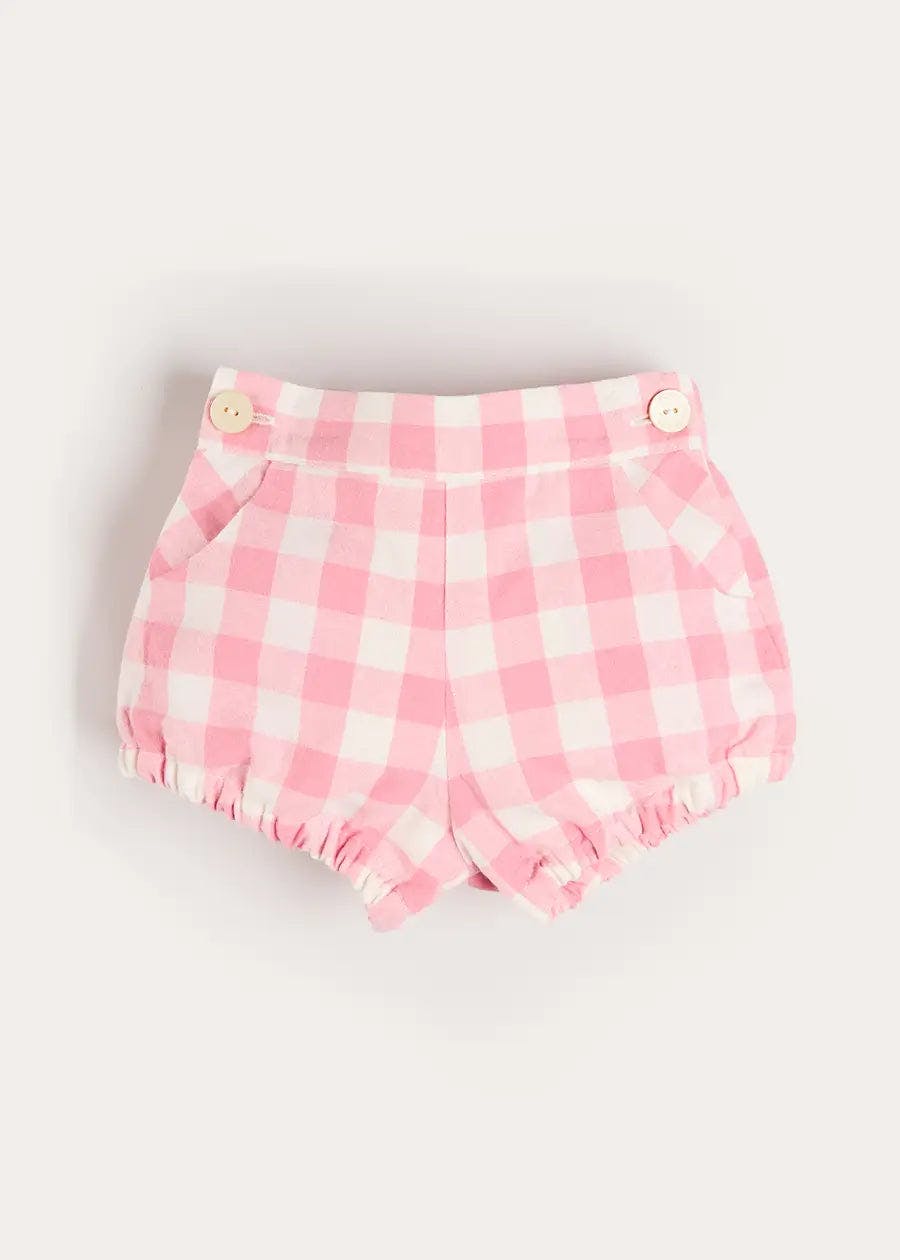 Catherine Gingham Button Detail Bloomers in Pink (3mths-2yrs)